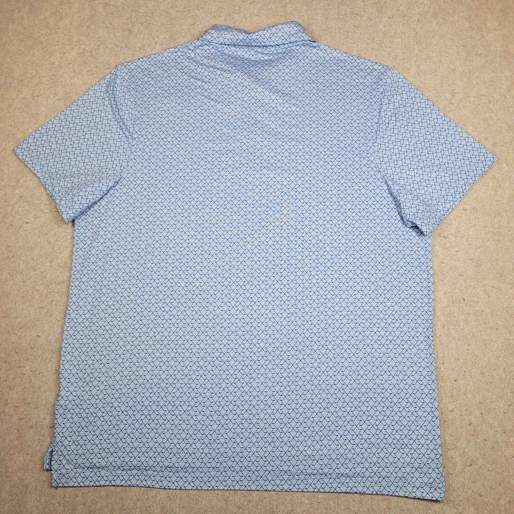 J Crew Golf Performance Polo Shirt‎ Mens 2XL Blue Short Sleeve Golf Club Print